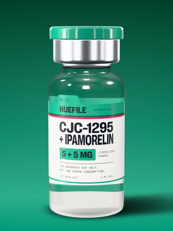 CJC-1295 + Ipamorelin 5 + 5 mg vial with a jade label and cap