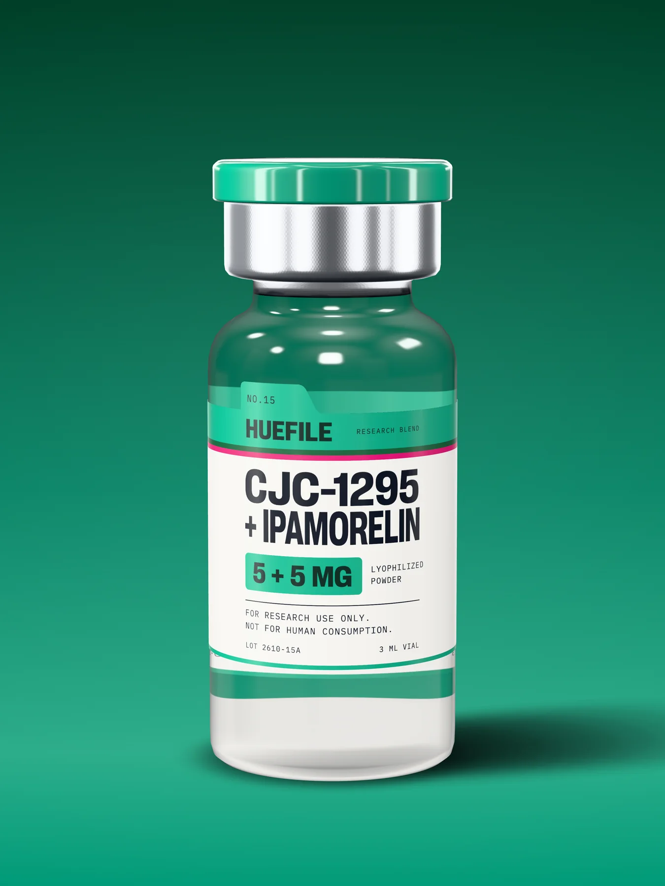 CJC-1295 + Ipamorelin 5 + 5 mg vial with a jade label and cap