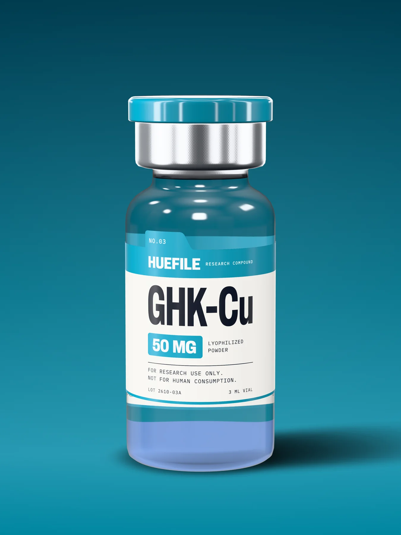 GHK-Cu 50 mg vial with a lagoon label and cap
