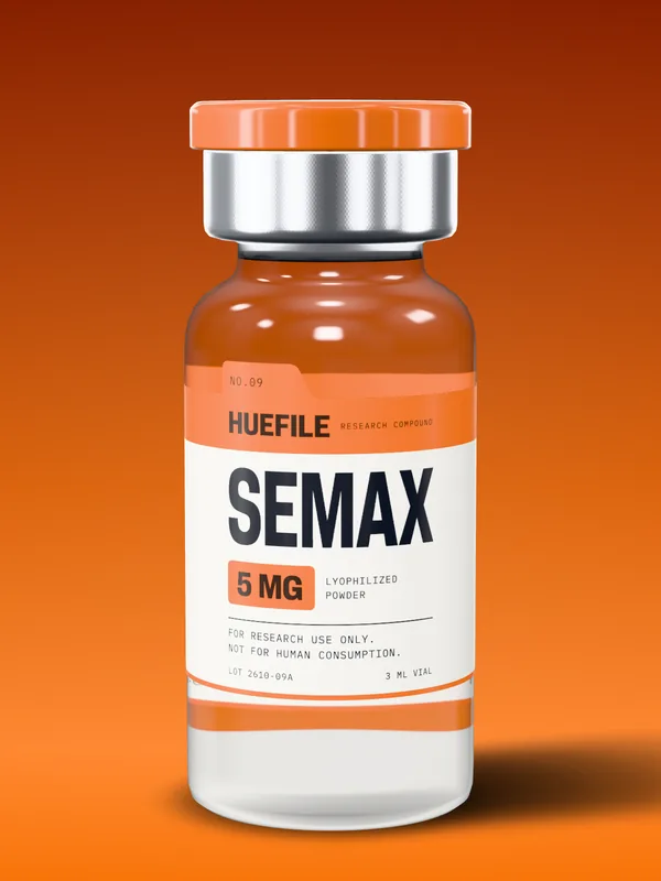 Semax 5 mg vial with a tangerine label and cap