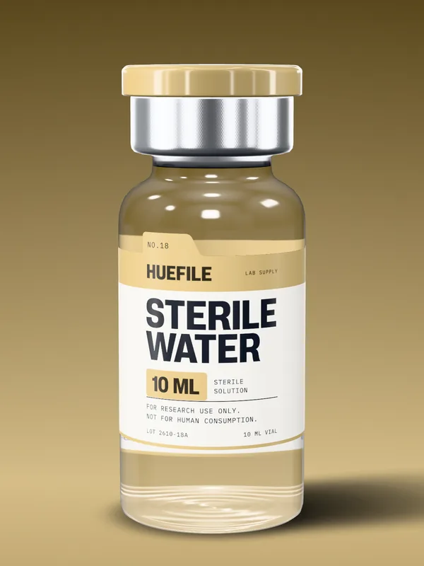 Sterile Water 10 mL vial with a sand label and cap